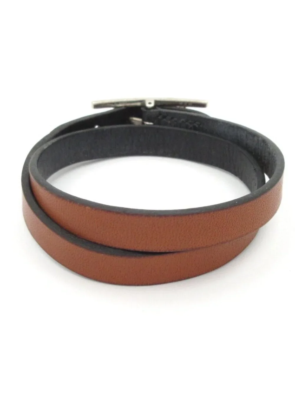 Hermes Bracelet Hapi 3 Leather Dark Brown Silver